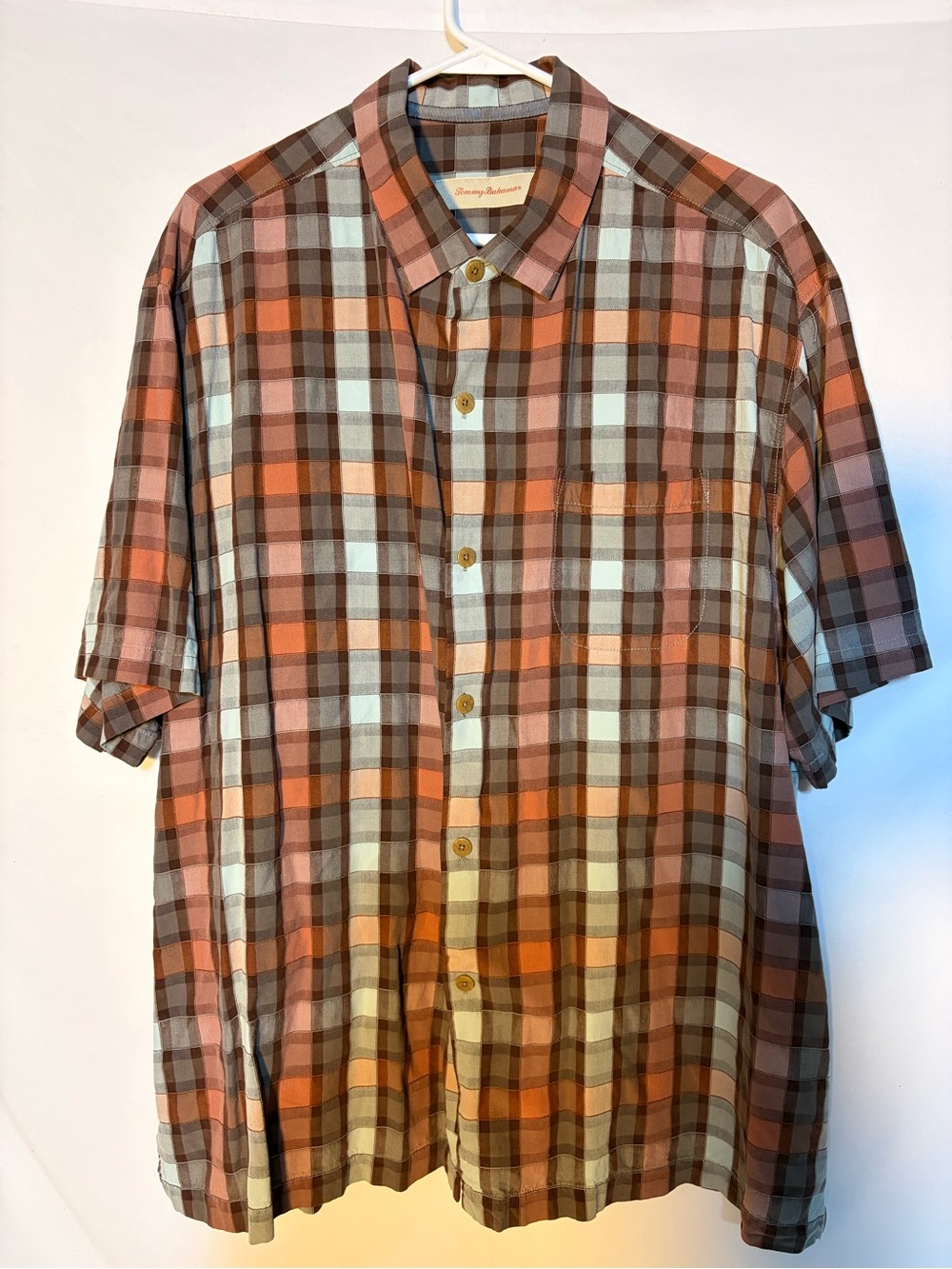 Tommy Bahama Silk Plaid Short Sleeve Button Shirt XL